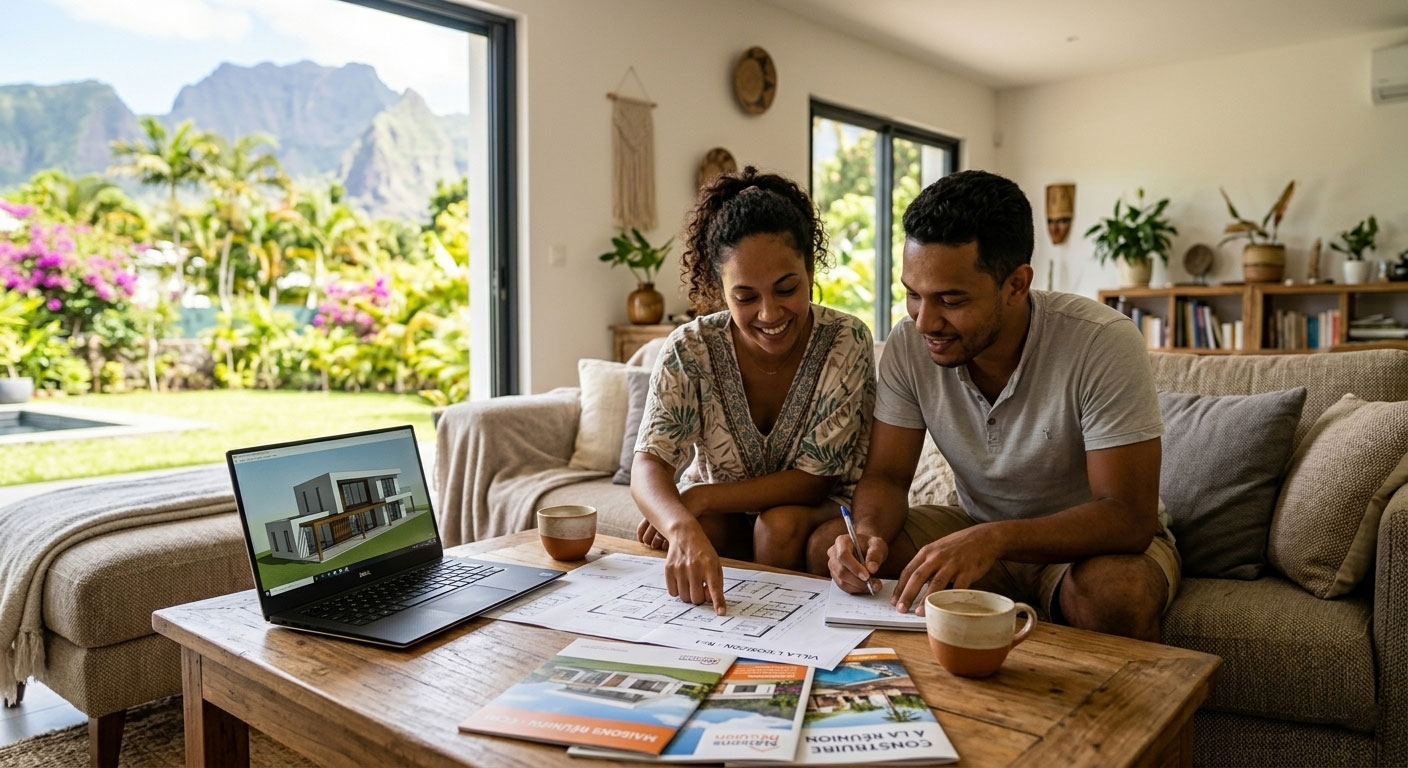 Couple étudiant plans construction